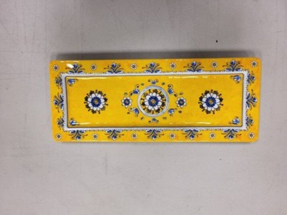 Le Cadeaux Serving Tray Dishwasher Safe Yellow Floral Melamine 17" x 8.5"